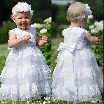 

Tiered Flower Girl Dresses A Line Jewel Lace Tulle Floor Length Girls Pageant Dresses For Wedding Party