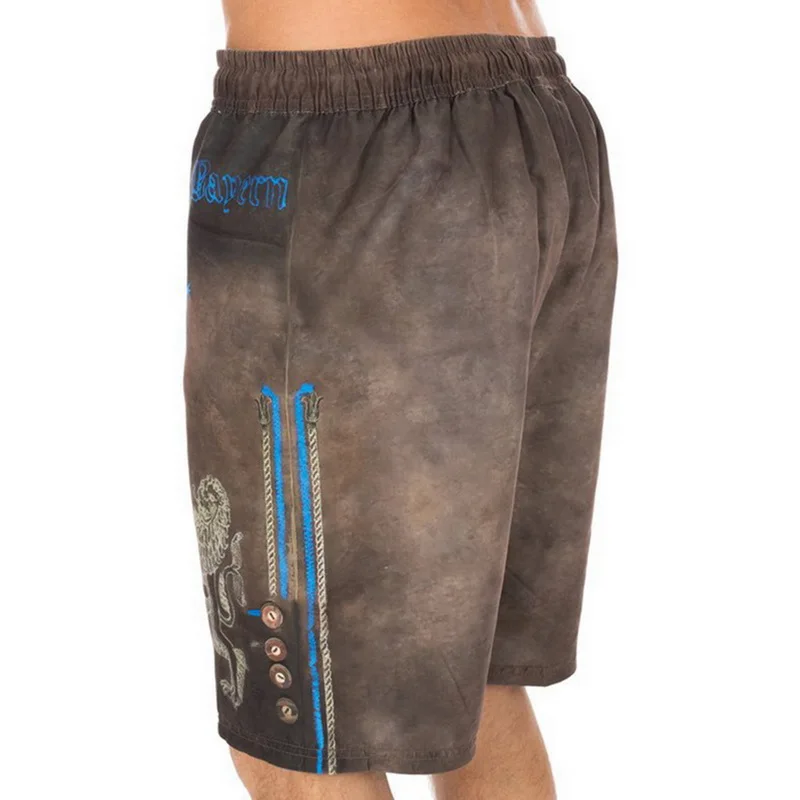 Adisputent Men Bavarian Traditional Printed Shorts Brown Elasticated Waist Shorts Summer New Male Oktoberfest Costume Bottoms
