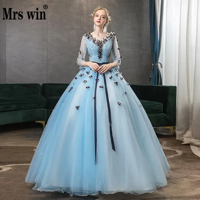 Mrs Win Quinceanera платья 2021 Новые вечерние бальные с рукавом три четверти и v образным