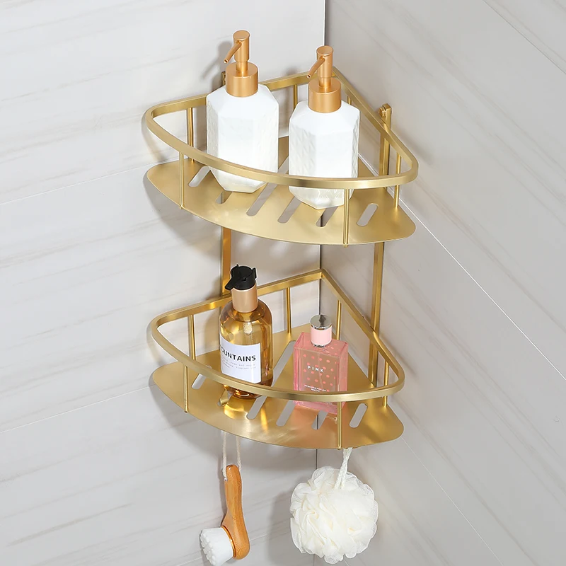 Gold Bathroom Shelf Hanging Basket Kitchen Wall Shelves Shower