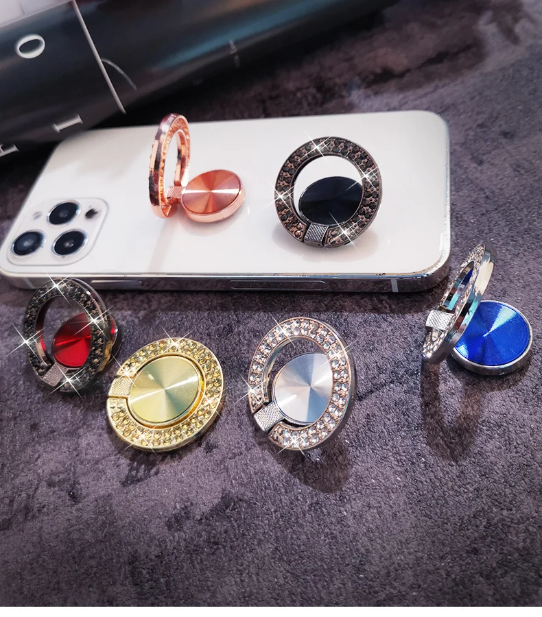 Crystal Round Phone Finger Ring Holder For iPhone Redmi Samsung Thread Metal Grip Rotation Cellphone Stand Mount Bracket car mount phone holder