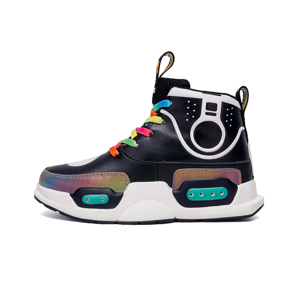 BENZELOR Shining High Top led shoes kids shoes girls children boys light up luminous sneakers glowing illuminated lighting - Цвет: Черный