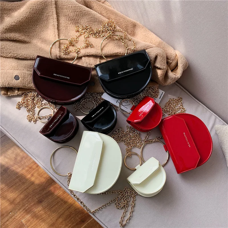 

INS New Arrival Bag 2019 Korean-style Versitile Fashion Patent Leather Saddle Bag Mini Chain Crossbody Bag