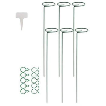 

6 Pcs Plant Support Wooden Pile, Single Stem Plant Support, Garden Label with 10 Plant Clips and 10 T-Shaped