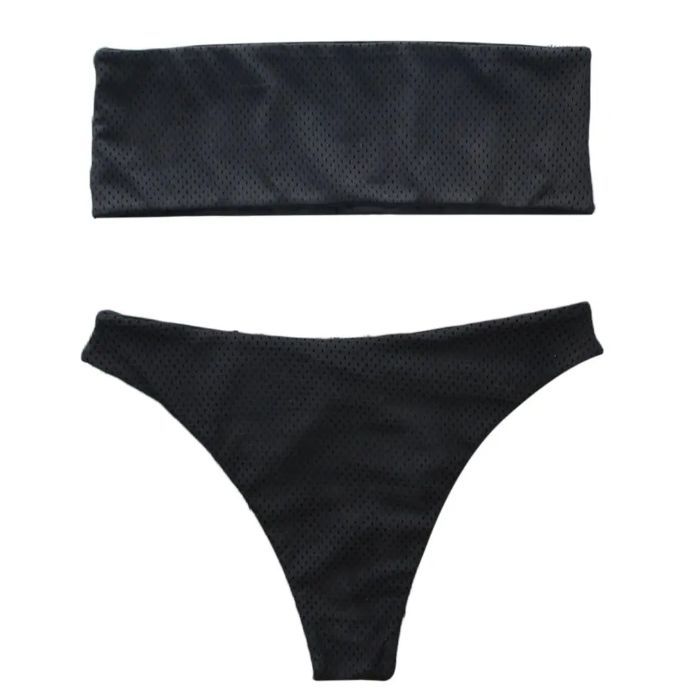 Sexy Swimsuit Bandeau Push Up Bikini Set Solid Color Swimwear Strapless Bra Beach Bathing Suits For Women Lady | Женская одежда