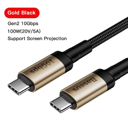 Baseus Кабель USB 3,1 type-C-USB C для MacBook 100 Вт PD Quick Charge 4,0 3,0 для samsung Note 10 S10 USBC USB-C шнур зарядного устройства - Цвет: Gold Gen 2 100W