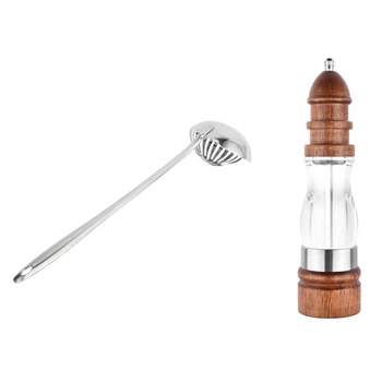 

Professional 2 in 1 Soup Kitchen Pan Hot Pot Spoon Ladle Colander with 2Pcs Antique Pepper Salt Mill Grinder