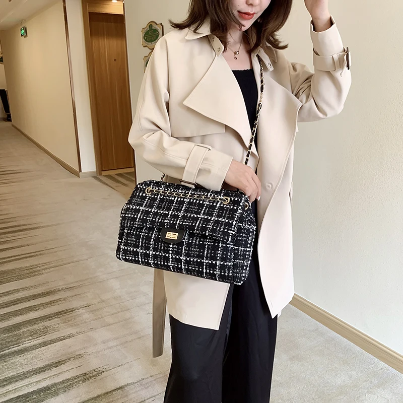High Quality Large Capacity Women Wool Handbags Shoulder Bags Designer Ladies Chain Crossbody Bag Casual Female Messenger Bags