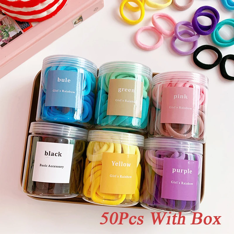 

50Pcs/Box Hair Scrunchies Girls Headbands Hair Holders Girls Tie Gum Rubber Bands Girls Hair Elastics Accessories Girl Headwear