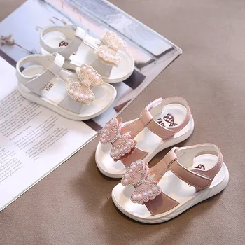 

Girls Sandals Summer Cute Bow Pearl Dress Sandals 2020 New Style Beach Shoes for Toddler Girls Kids Flat Roman Shoes Size 21-30
