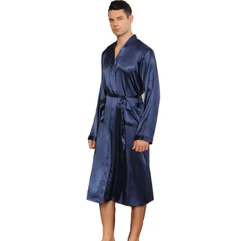 

Men's Solid Color Kimono Robe Cardigan Loose and Plus-sized S-xxl Sizes Long Sleeve Spring and Autumn Men Mid-long Bath Robe