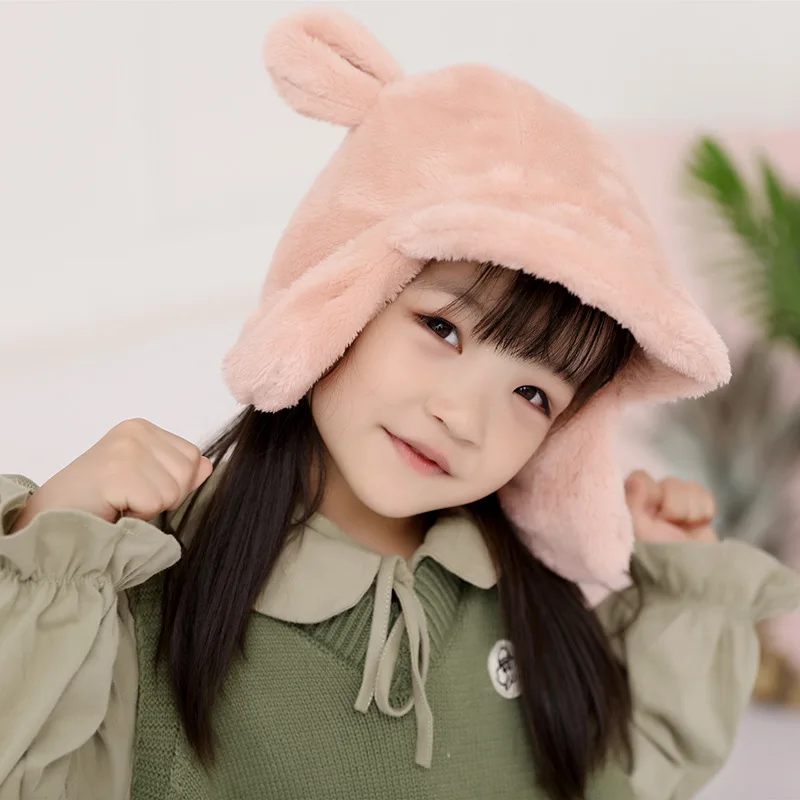 

The new plush children's cap of 2019 keeps warm in autumn and winter, lovely big ear Leifeng cap,Ear-care and skin-friendly hat