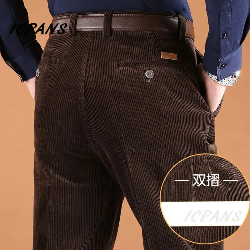 Corduroy Men Trousers Straight Thick Warm Autumn Winter Pants High Waist Mens Plus Size 40 42 44 46 | Мужская одежда