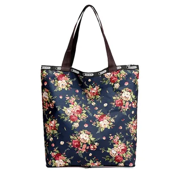 

Nylon Folding Women's Handbag Printed Floral Shoulder Bag Female Shopping Tote Travel Vintage Casual Purse Large Capacity