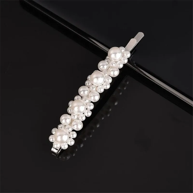 4 pearl silver 1PC Fashion Women Full Pearl Hair Clips Snap Barrette Stick Hairpins Hair Styling Tools Accessories Hairgrip Headdress Gift - Цвет: 4 pearl silver