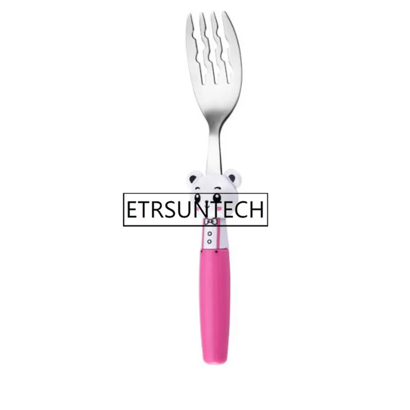 100pcs Cute Kids Spoon Fork Cartoon Bear Handle Stainless Steel Students Tableware for Soup Paste Salad Portable Gifts