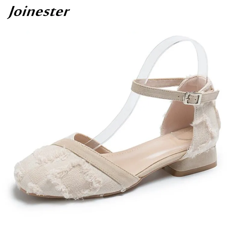 

Closed Round Toe Women Sandals Cover Heel Woman Summer Shoe Ankle Strap Ladies Sandal Low Heel Slides Retro Fringe Fashion Shoe