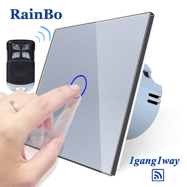 Rainbo Кристалл Стекло Панель настенный выключатель ЕС сенсорный выключатель Экран настенный выключатель света 1Gang1Way 110~ 250 В LED лампа A1913CW/BR01 - Цвет: Gray