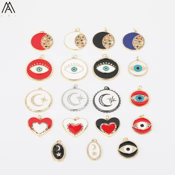 

10Pcs/Lot White Black Red Enamel Heart-Shape Pendant Necklace Women Paved Cubic Ziron Evil Eye Necklace Accessories FH-212AMD.E