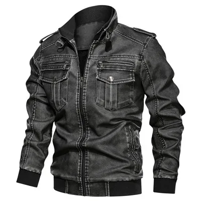 Новая мотоциклетная кожаная куртка для мужчин зима осень повседневные винтажные Куртки из искусственной кожи мужской костюм Байкер с карманами на молнии Дизайнерские Пальто - Цвет: MG813 DarkGrey