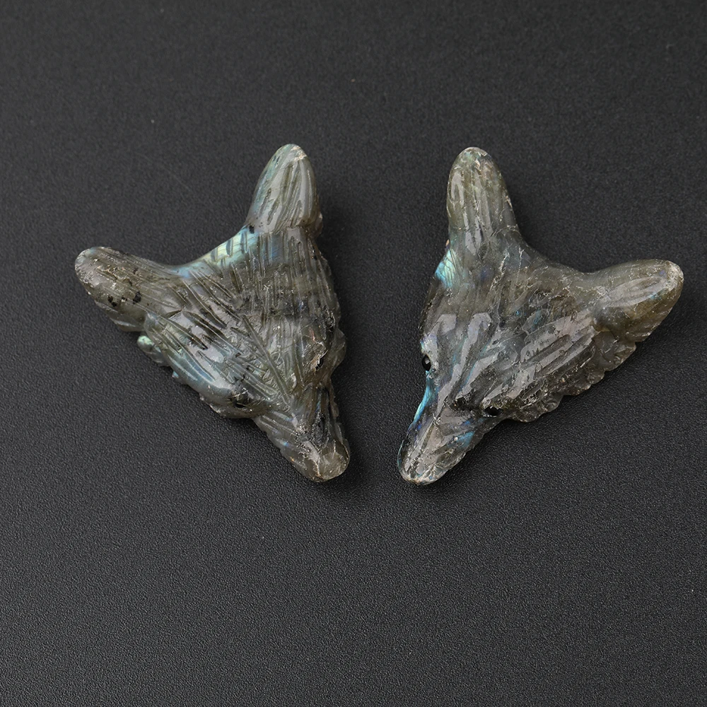 Labradorite 5 шт./лот, 30x35 мм натуральный Лабрадорит камни резная подвеска в виде волчьей головы ожерелье, аметисты кварц резная Фигурка ювелирные изделия XG-15AMAH - Цвет: Labradorite