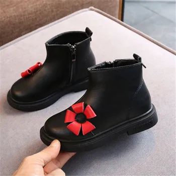 

baby girl boots Leather Nice Flower Toddler kids boots Ankle Zip Children Boots Girls Size 21-30 botte enfant fille