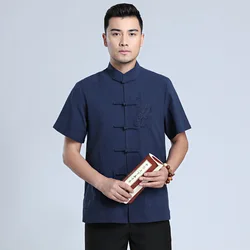 Chemises chinoises pour hommes, costume à motif Tang Hanfu brodé, vêtements traditionnels de Style Wushu 