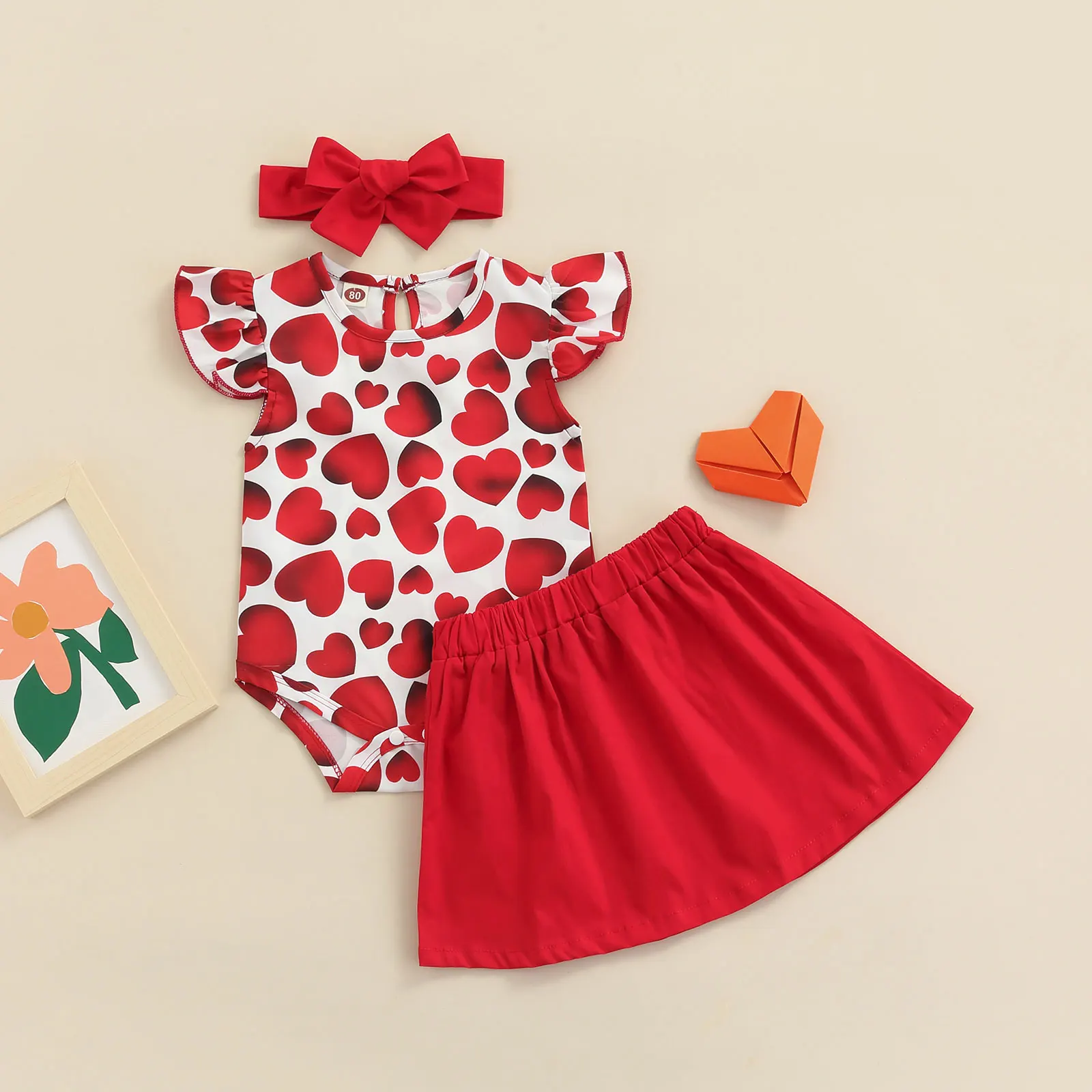 Citgeett Summer Valentine's Day Infant Baby Girl Set Heart Pattern