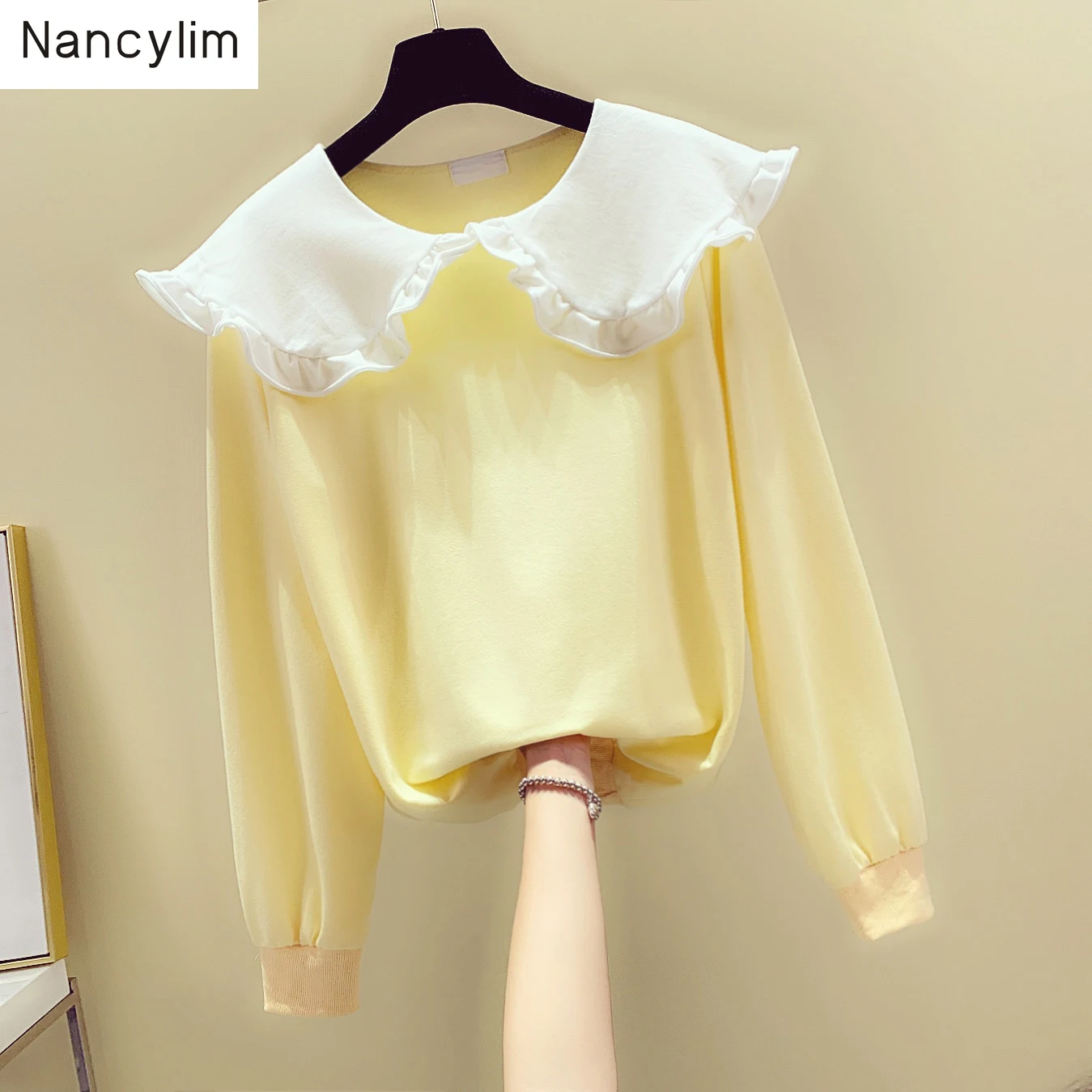 

Woman's Sweet Large Lapel Long Sleeve Sweatshirt Women's Pullovers Coat Girl Students Hoodies Nancylim 2019 Autumn