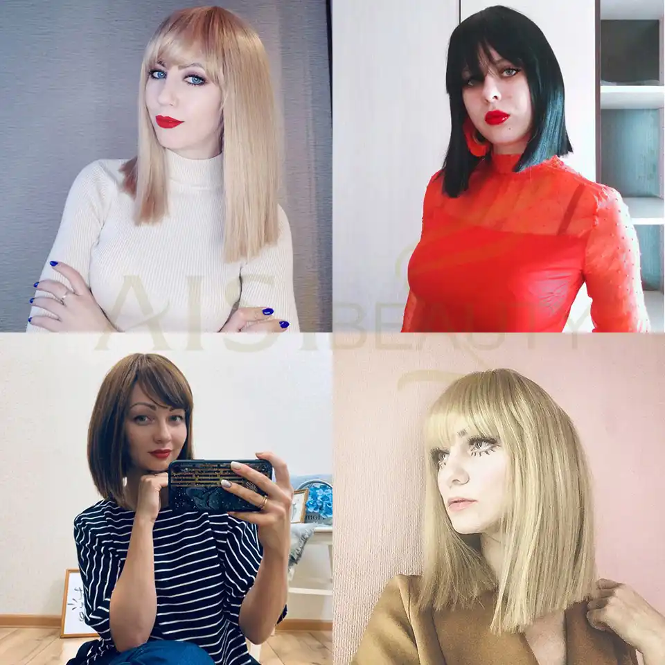 Aisibeauty Pryamye Chernye Sinteticheskie Pariki S Chelkoj Dlya Zhenshin Srednej Dliny Parik Bob Termostojkaya Pricheska Bobo Dlya Kospleya Aliekspress