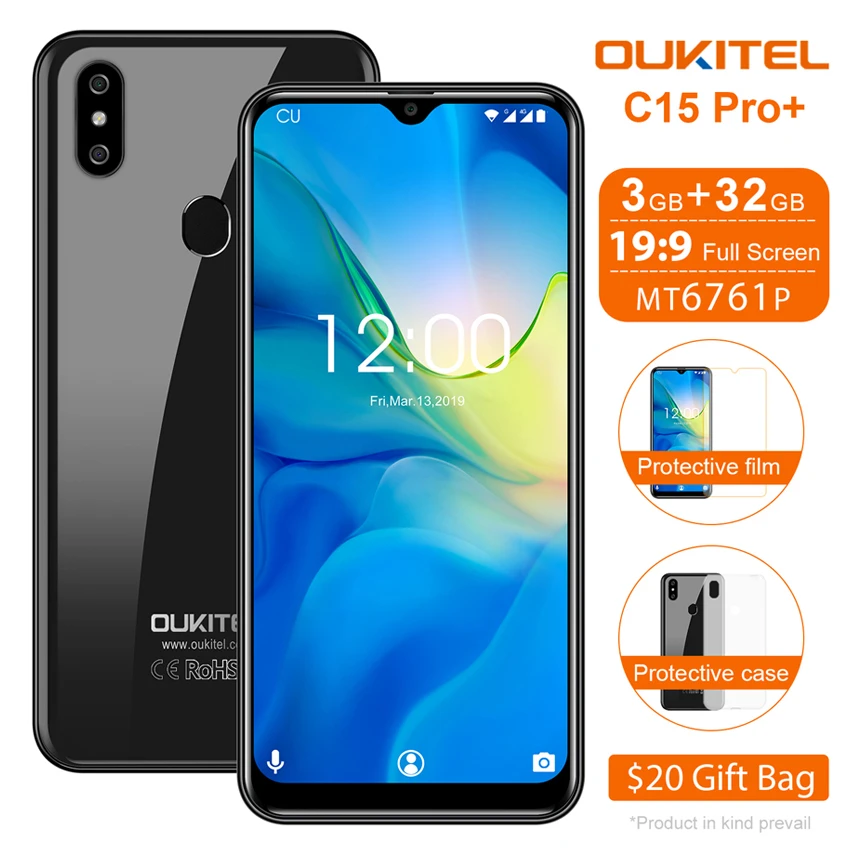  OUKITEL C15 Pro+ 6.088'' Water Drop Screen 4G Smartphone Android 9.0 3GB+32GB Fingerprint cell phon