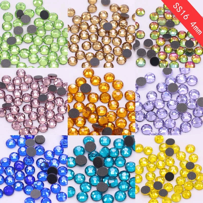 

144/1440p ss16 4mm color DMC glass stone Flatback Iron On Hot fix crystal Rhinestone For Clothes Decoration jewelry making beads