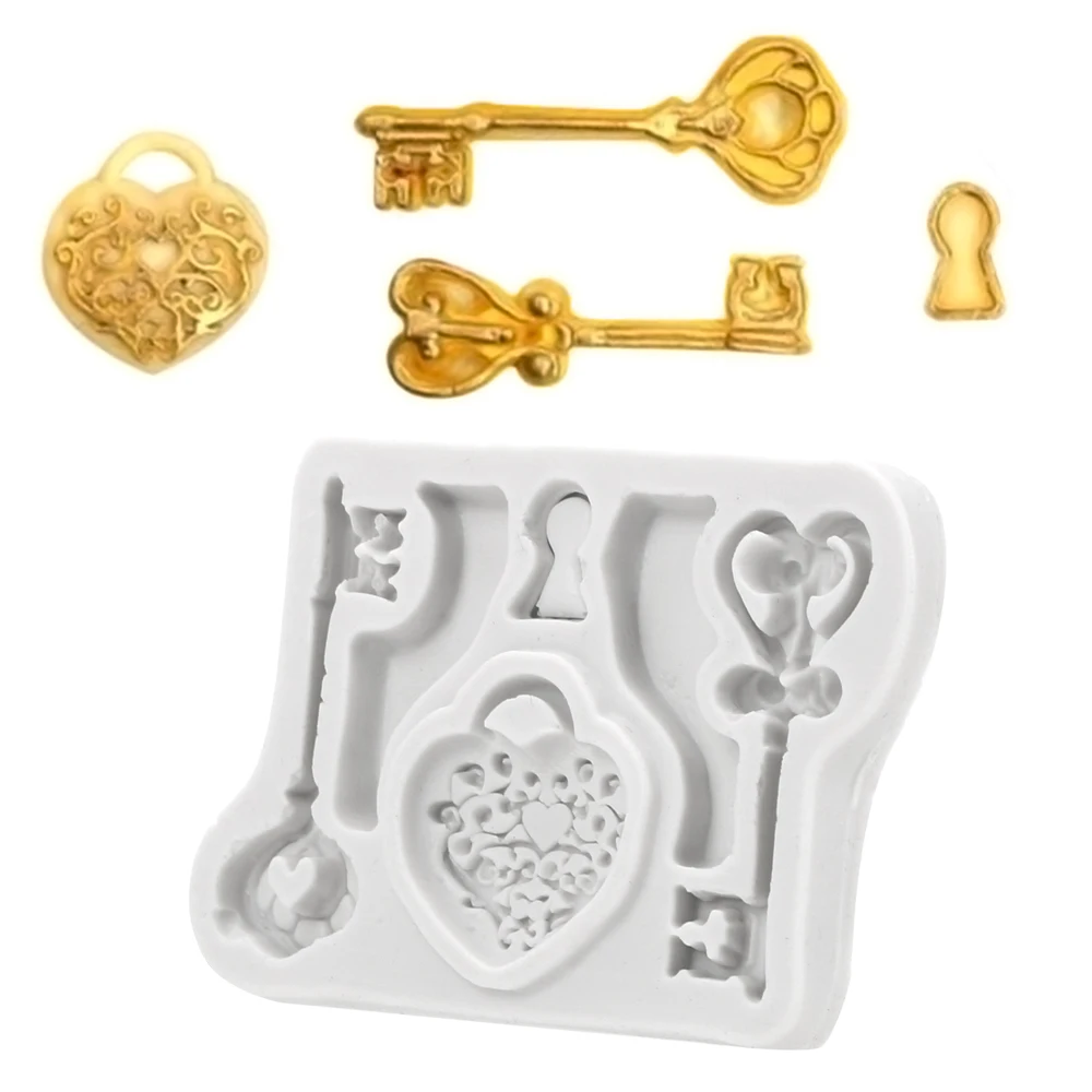 

Key Fondant Silicone Mold Epoxy Clay Mold Lock Silicone Love Shape DIY Chocolate Cake Decorating Tools