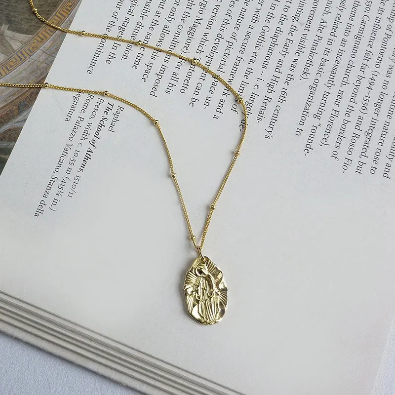GHIDBK религиозный S925 Серебряный жезус Овальный кулон ожерелья Классический медальон Чокеры ручной работы заявление чокер летние ювелирные изделия - Окраска металла: gold