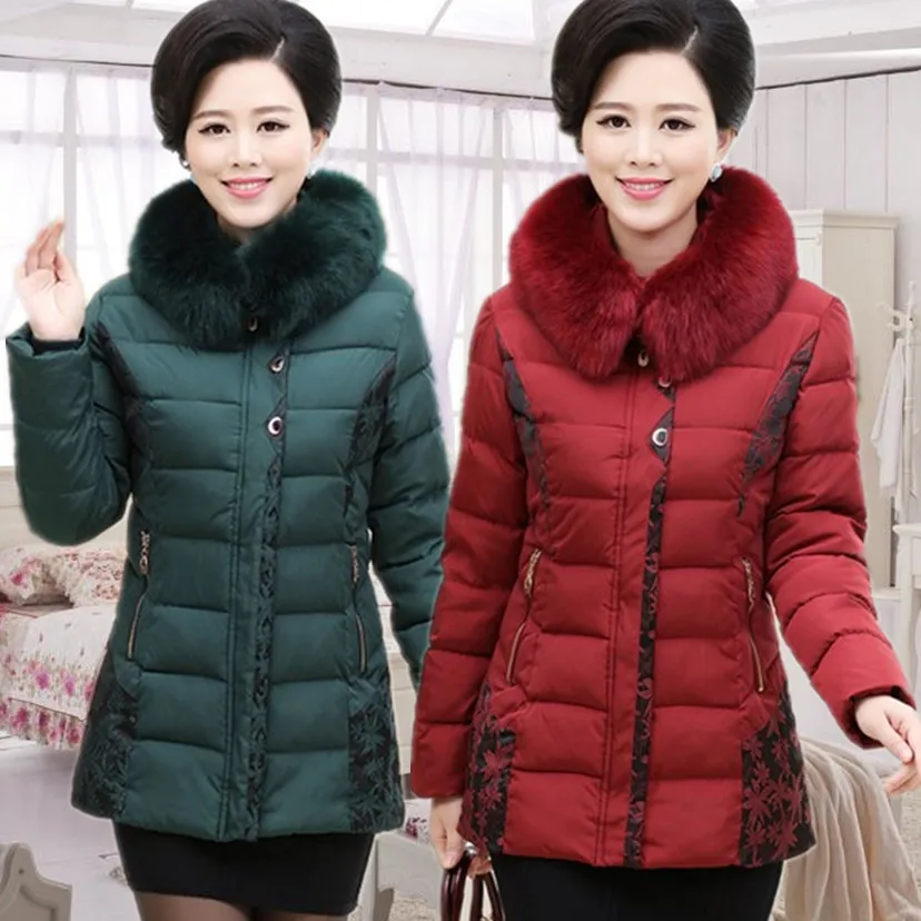 

Middle-aged Women Dress 2019 Middle-aged WOMEN'S Coat Cotton-padded Jacket Large Size Middle-aged Women's Winter Mid-length down
