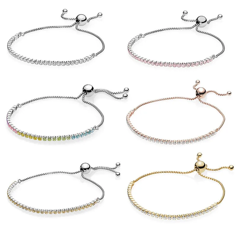 Подлинная 925 пробы, серебро, оригинальная Роза, блестящая сверкающая нить браслет в Европейском стиле, подходит для женщин, бусина, очаровательный браслет, подарок, сделай сам, ювелирное изделие