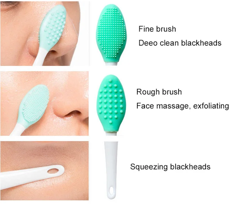 1pc Nose Blackhead Removal Brush Soft Silicone Facial Cleansing Massager Brush Face Care Clean Exfoliator Black Head Remover 5-1