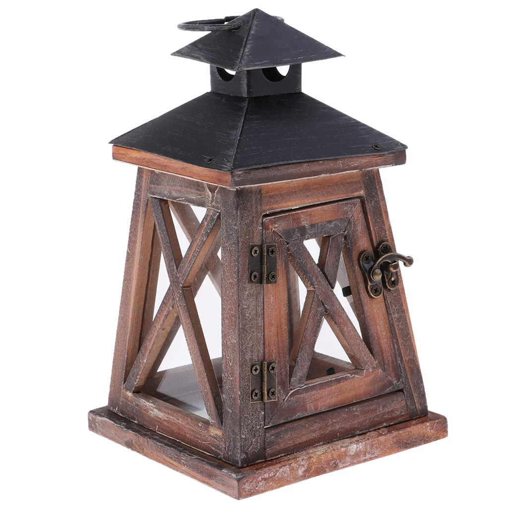 Rustic Wooden Decorative Candle Lantern Vintage  Hanging Candle Holder for Indoor Outdoor