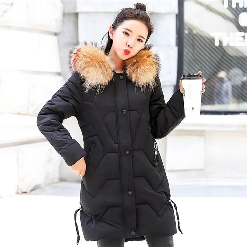 Женские зимние куртки и пальто парки с искусственным меховым воротником теплая