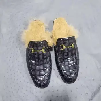 GĂŒnstige 100% Echte Echtem Krokodil Bauch Haut MĂ€nner Winter Schuh Hausschuhe Krokodil Bauch Haut MĂ€nner Schuh Sneaker Mit NatĂŒrlichen Kaninchen Fell