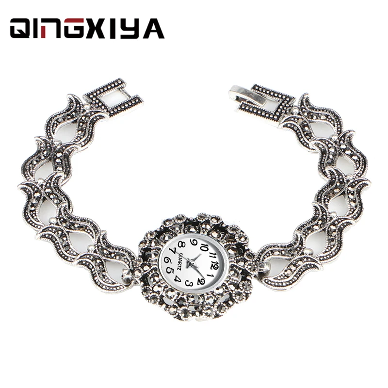 

QINGXIYA 2019 New High Quality Antique Silver Bracelet Women Watches Simple Dial Ladies Quartz Watch Clock Relogio Feminino