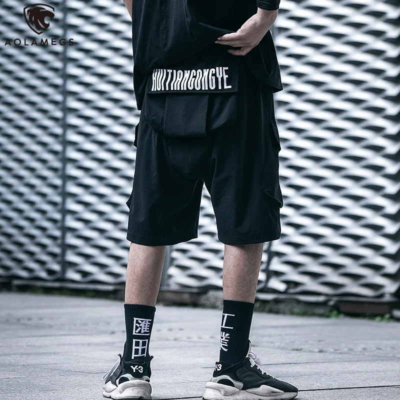 

Aolamegs Men shorts Solid Color Letter Print Big-Pocket shorts Hip Hop Casual Oversized Cargo Shorts Summer Fashion Streetwear