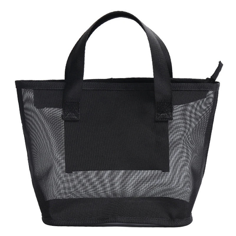 

Women Cosmetic Bag Black Mesh Toiletry Pouch Large Capacity Mesh Cosmetic Travel Bag For Women Makeup Organizer Bag 