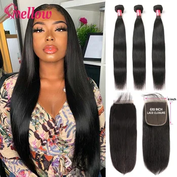 

Mellow Hair Brazilian Straight Hair Bundles With Closure 6x6 5x5 Closure with Bundles Remy Human Hair Bundles With Closure