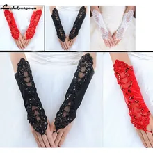 Lakshmigown Cheap Wedding Gloves Lace Fingerless White Bridal Gloves Accessoire Mariage Lace Applique Bridal Gloves