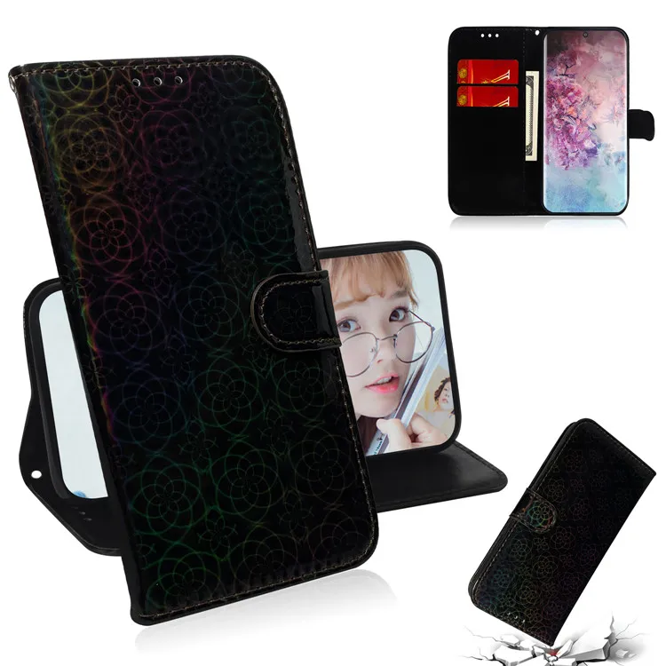 Однотонный чехол для телефона samsung Note8 9 10 pro S7 edge S10 S9 S8 Plus S10E Coque pu кожаный чехол-подставка - Цвет: black