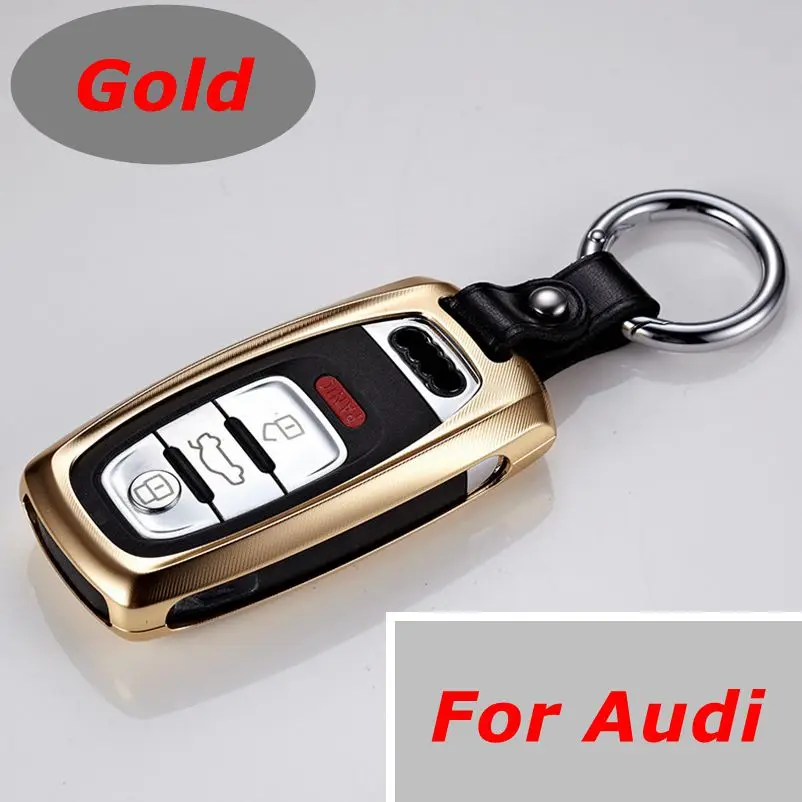 Стильный алюминиевый чехол для ключей автомобиля с брелком для Audi A4 Q3 Q5 Q7 - Название цвета: Gold