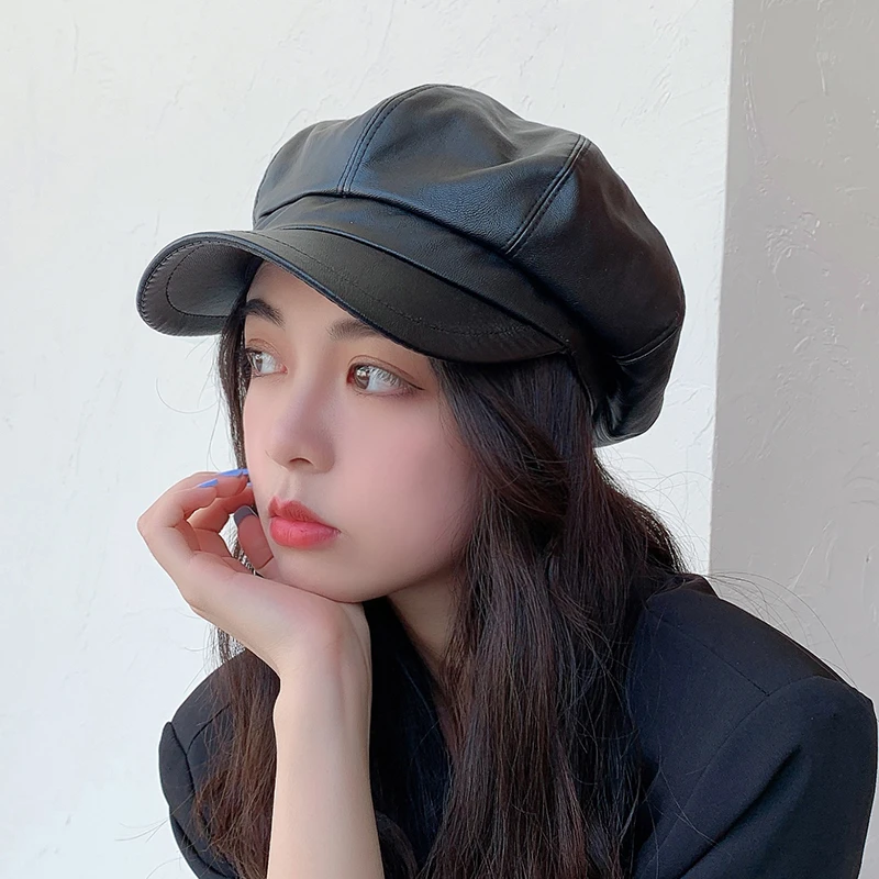 Newsboy Cap Fashion Artist Painter Pu Leather Female Korean Octagonal Cap Autunm Winter Casual Beret Hat Women Flat Bonnet Men S Newsboy Caps Aliexpress