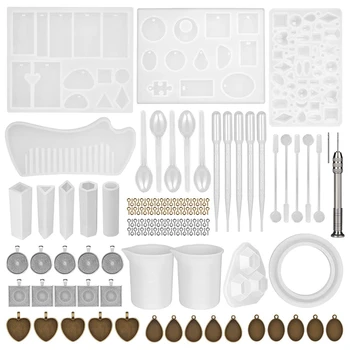 

Silicone Resin Molds,155 Pcs Silicone Casting Molds and Tools Set with Glitter & Flower Decoration for DIY Jewelry Craft Making,