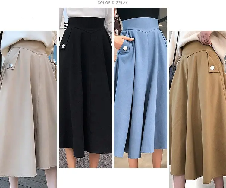 NYFS New Autumn High waist Skirts Fashion Mid-length Umbrella skirt Women Slim Office Skirt Faldas Mujer Saias